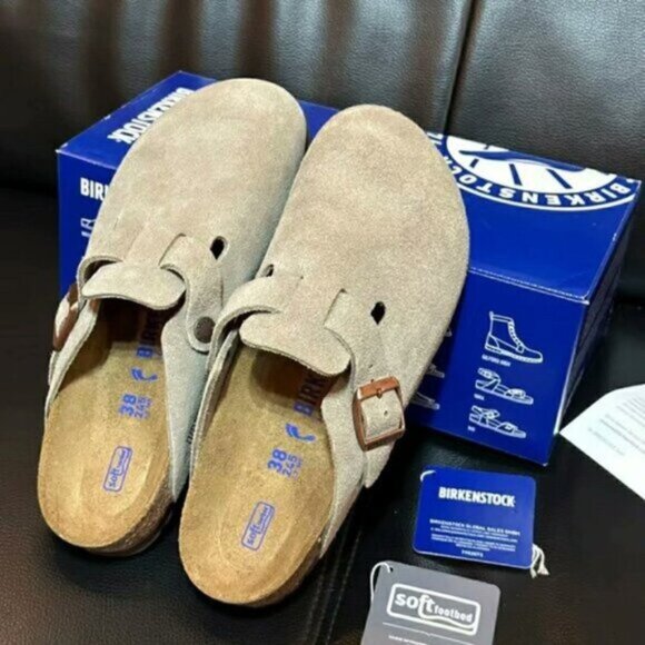 Birkenstock Boston Taupe Suede Clog Sandal - Picture 2 of 6